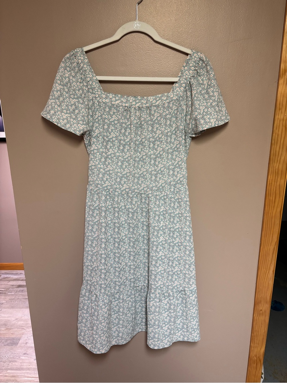 Monteau light blue Floral Square-Neck Mini Dress